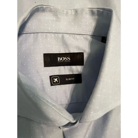 Boss by Hugo Boss Slim Fit Cutaway Collar Light Blue Dress Shirt Size 39/15.5 - Picture 4 of 6